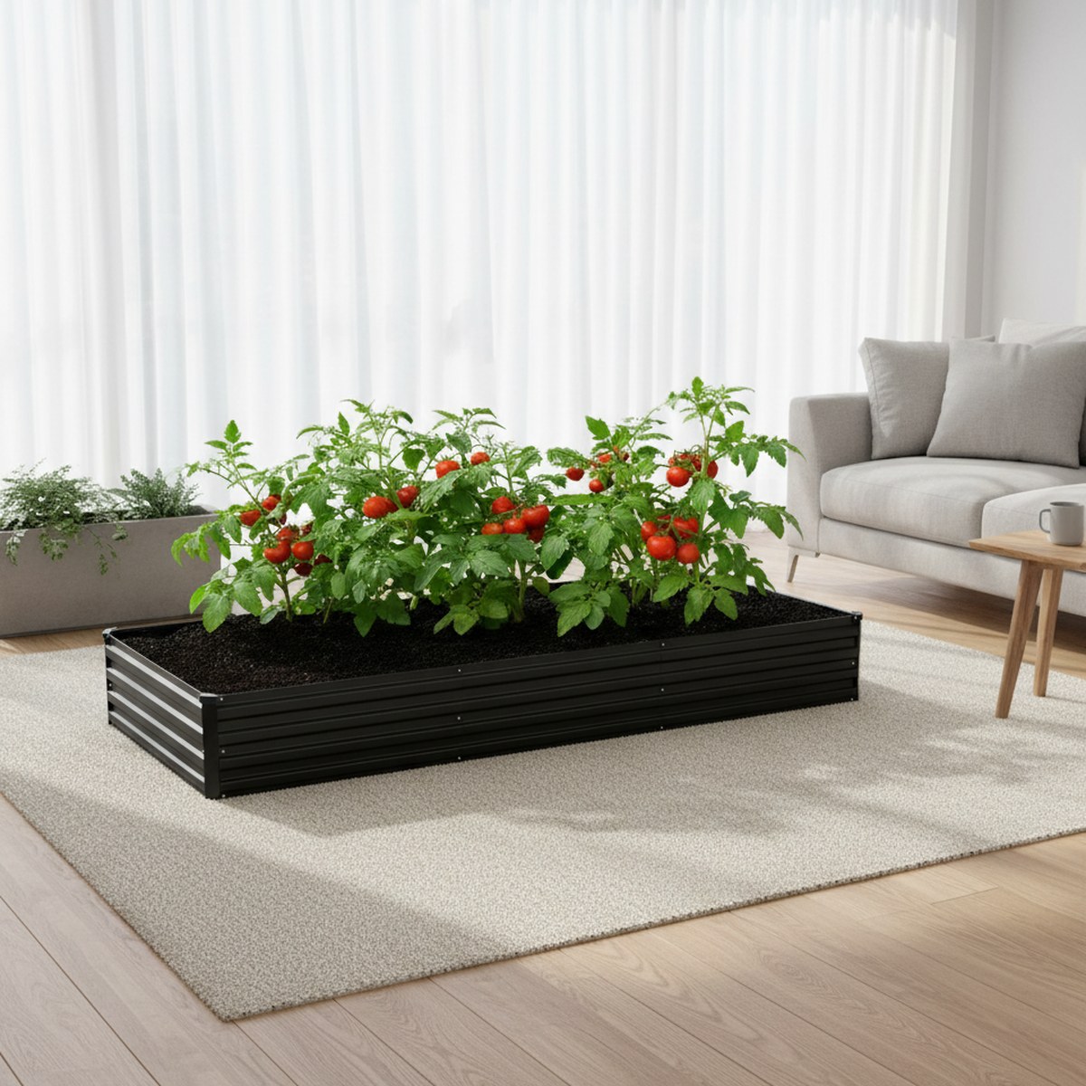 Planter Raised Metal - 亜鉛メッキ加工の高床式菜園 12x4フィート 金属製プランターキット 屋外用 野菜・ハーブ・花用 ブラック