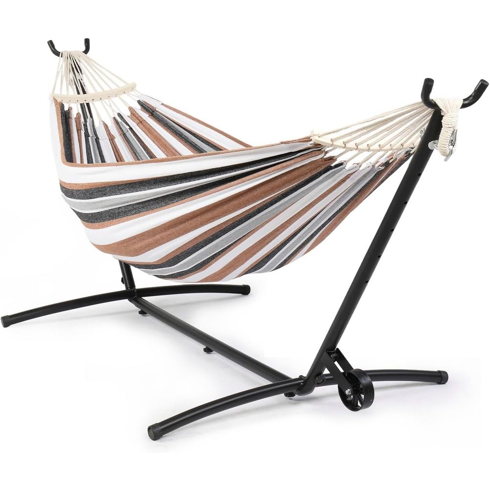 Hammock With Stand - 頑丈な550ポンド耐荷重ハンモックスタンド付き、ホイール付きで移動が簡単、ポータブルキャリーバッグ付き、改良されたハンモックスタンド、屋内/屋外使用可能