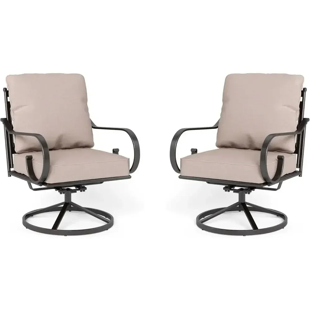 Outdoor Furniture Metal Chairs - 大型ハイバックメタル製屋外パティオ家具セット（回転椅子付き）