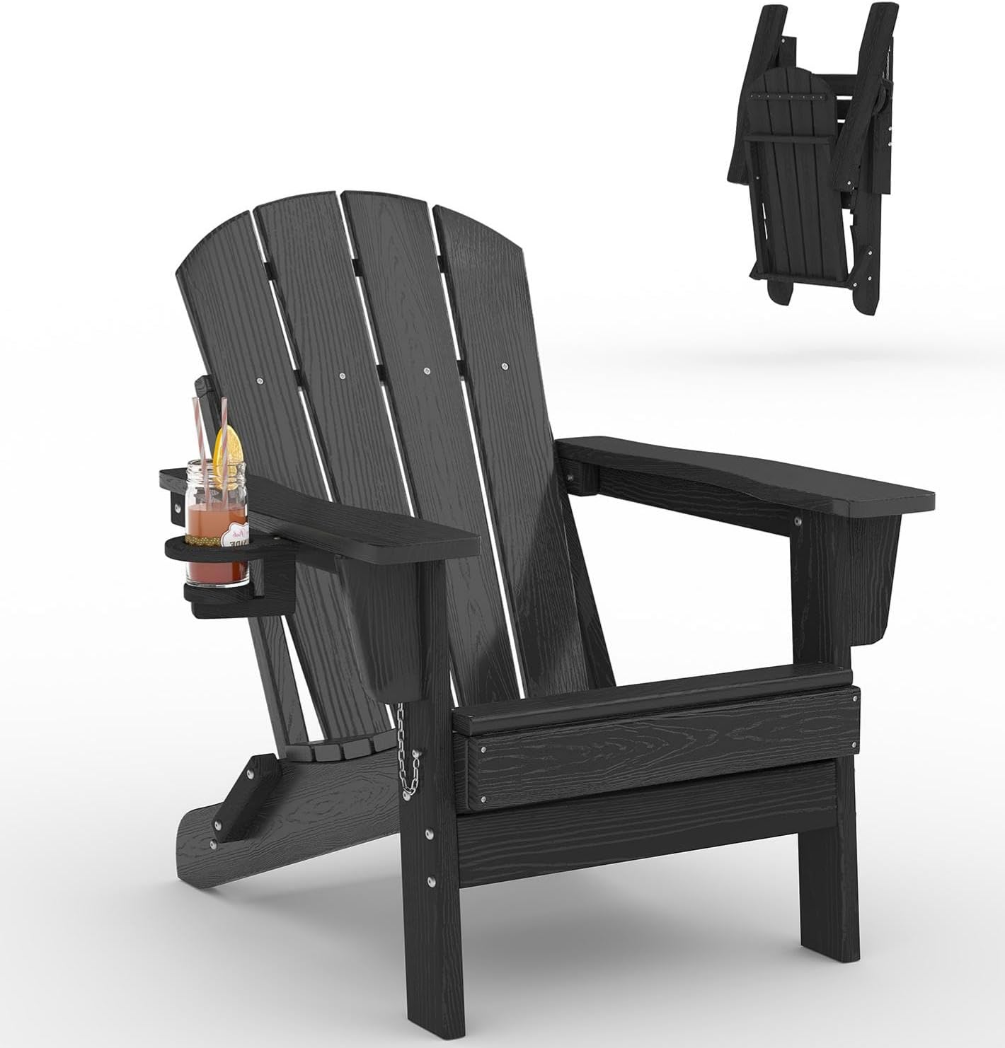 Outdoor Furniture Hdpe - 折りたたみ式アディロンダックチェア HDPEプラスチック製屋外パティオチェア 耐候性芝生用チェア カップホルダー付き 本物の木のような外観 ファイヤーピット
