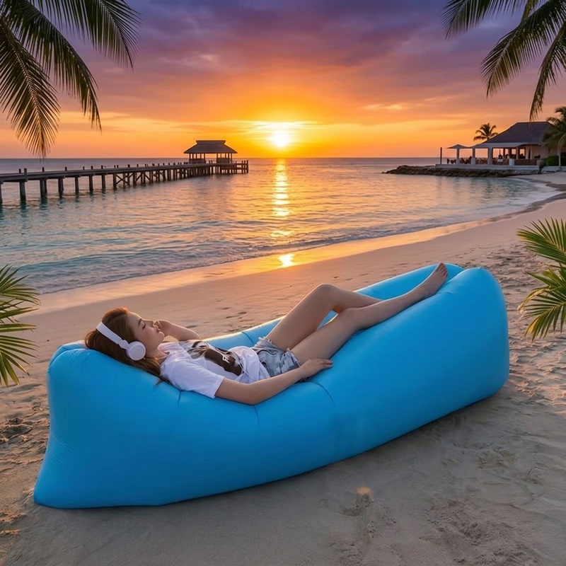 Outdoor Furniture Nearby - 携帯用空気注入式エアソファ、急速充填防水ラウンジャー、軽量折りたたみ式アウトドアカウチ（ビーチ、キャンプ、プール、旅行用）