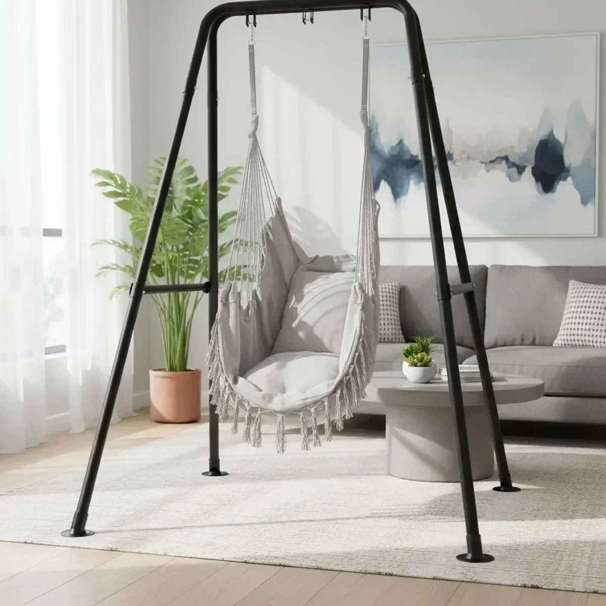 Hammock With Stand - 頑丈なAフレームハンモックチェアスタンド 300ポンド 耐荷重 コーティング仕上げ 室内・屋外用 チェアは含まれません