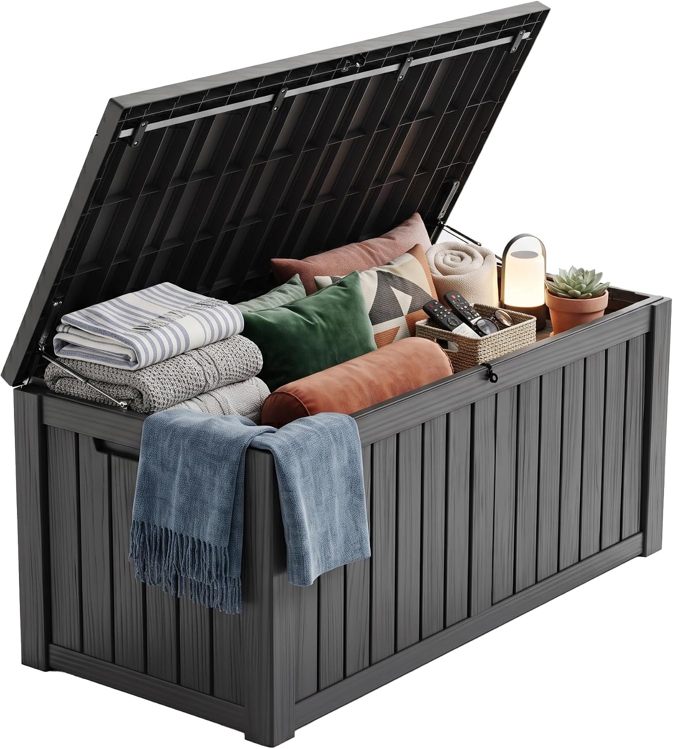 Outdoor Furniture With Storage For Cushions - 200ガロンのロック可能な樹脂製デッキボックス、防水・UV耐性のある屋外収納ボックス（パティオクッション、家具、ガーデンツールや備品用）、ブラック