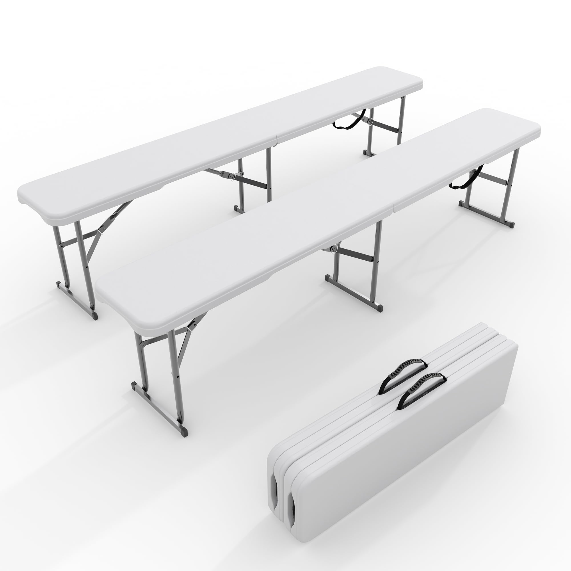 Outdoor Furniture Hdpe - 2パック6フィート折りたたみ式屋外ベンチ - HDPEプラスチックシート、頑丈なスチールフレーム - 耐候性、折りたたみ式ポータブルシート、キャリーハンドル付き -