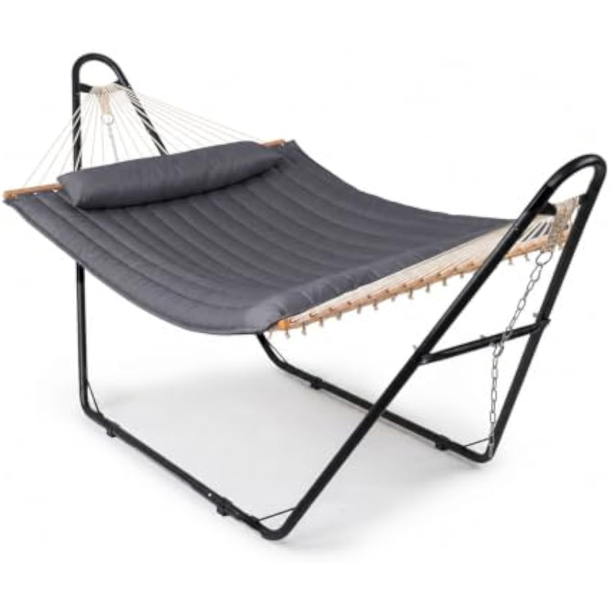Hammock With Stand - 屋外用、頑丈なダブルハンモック（スタンド付き）、耐荷重550ポンド、調整可能なスチールフレームとロープで構成されたハンモックセット。パティオ、庭、裏庭に最適。