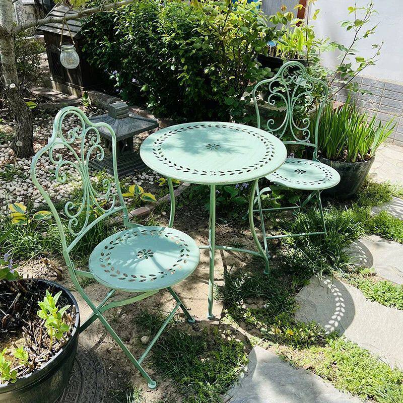 Outdoor Furniture Metal Chairs - フランスのカントリースタイルの鉄製テーブルと椅子、屋外パティオ家具、庭用、白い金属製背もたれ付きシート、バルコニー、素朴なガーデンチェア