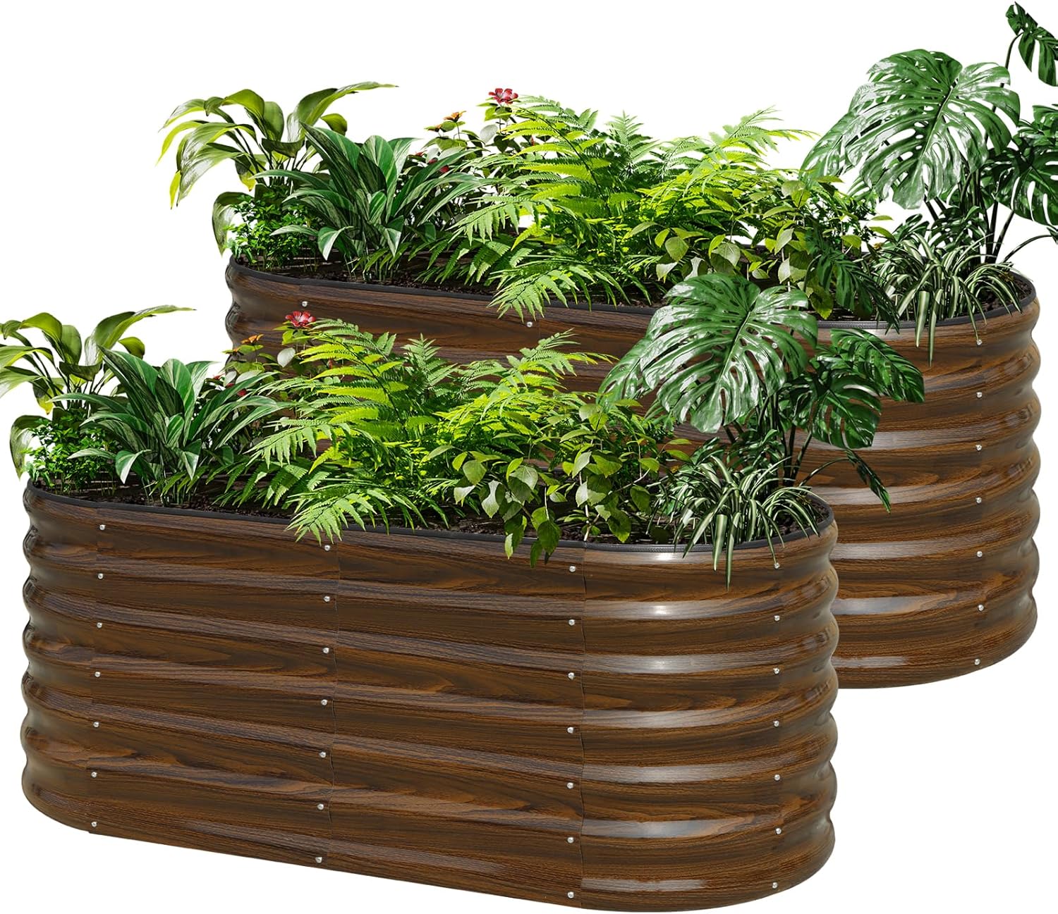 Planter Raised Metal - 亜鉛メッキ鋼製レイズドガーデンベッドキット - 2個セット 4x2x2フィート 金属製プランターボックス 野菜、花、ハーブ用