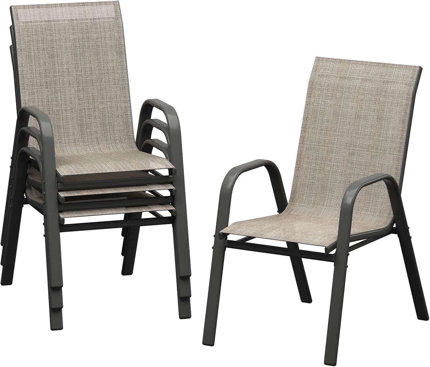 Outdoor Furniture Metal Chairs - パティオダイニングチェア4脚セット、アームレスト付きスタッカブル屋外用椅子、全天候型テキスタイル生地、頑丈なスチールフレーム、組み立て不要のパティオチェア、裏庭、ポーチ、プールサイド用