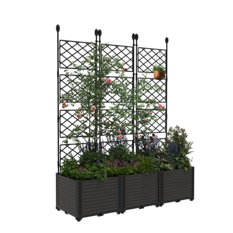 Planter Raised Metal - 3個入り、金属製の支柱付き、モジュール式の高床式プランターボックスキット。パティオの目隠しや、狭いスペースのバルコニー、デッキでの使用に最適。亜鉛メッキ加工。