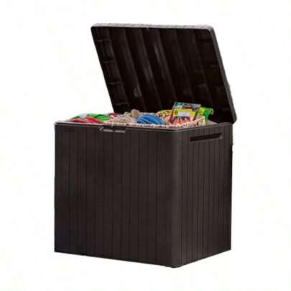 Outdoor Furniture With Storage For Cushions - 30ガロン樹脂製屋外収納ボックス、パティオ家具サイドテーブル、防水デッキプールガーデンアクセサリー、ロック可能なシートコンテナ（クッション、工具用）、ブラウン