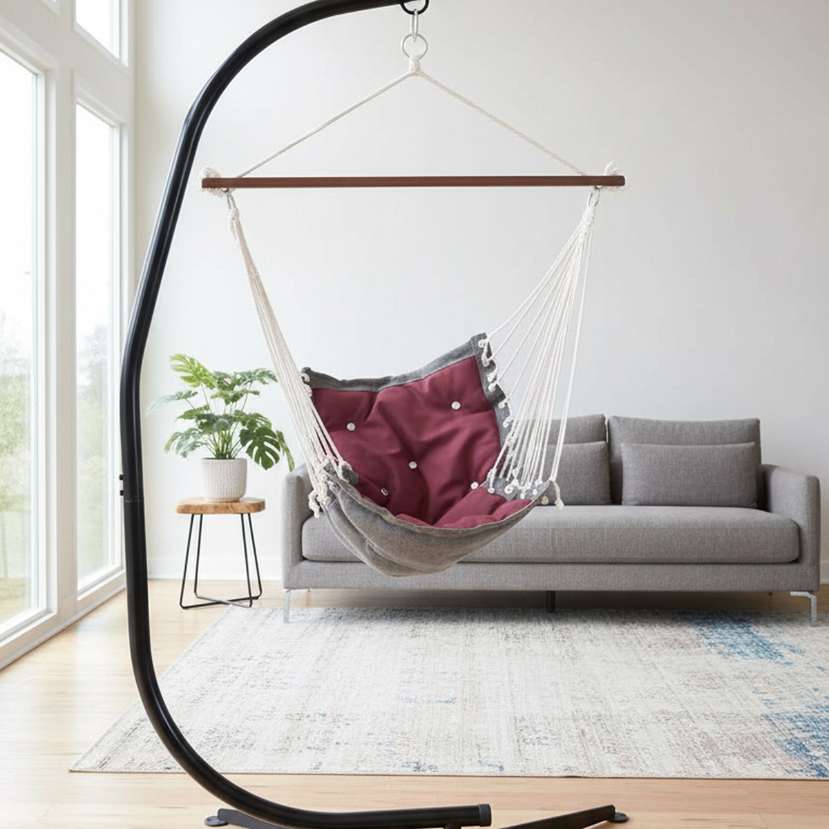 Hammock With Stand - 頑丈なスチール製ハンモックチェアスタンド 室内・屋外使用可能 耐荷重300ポンド パウダーコーティング