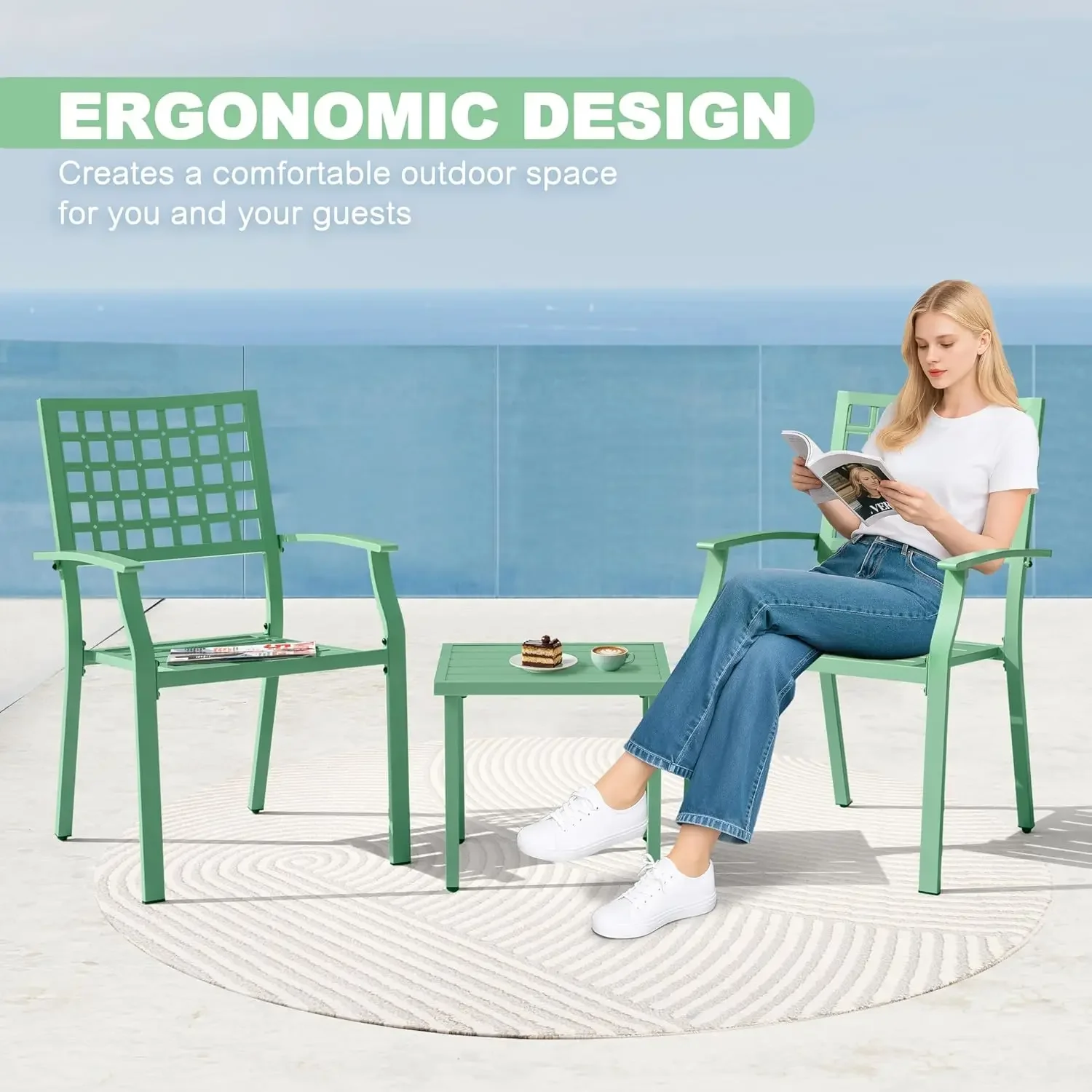 3ピース屋外ビストロセット、全天候型パティオ家具、2つの積み - Outdoor Furniture Metal Chairs のレビューと価格