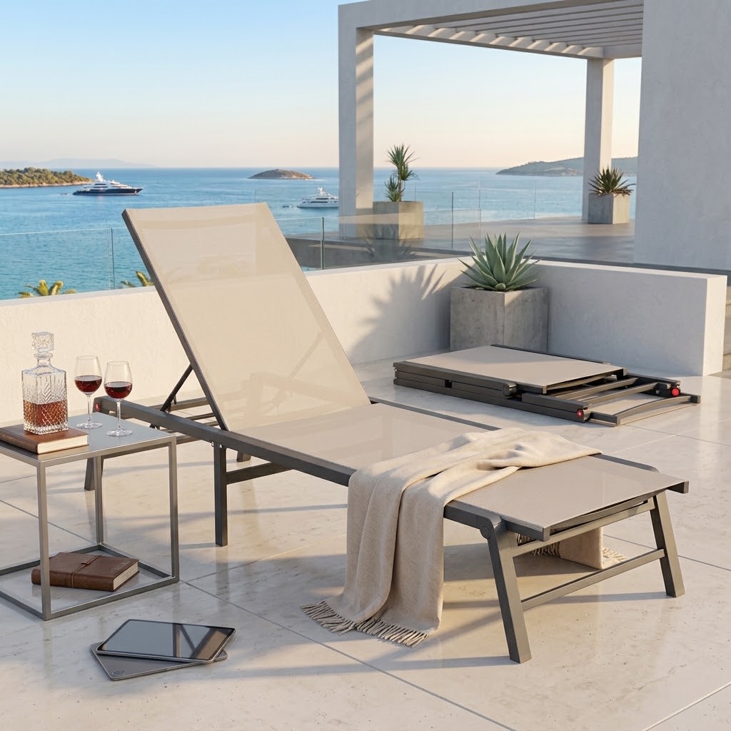 折りたたみ式サンラウンジャー、調節可能な背もたれ付きアルミ製 - Outdoor Furniture Recliner Set のレビューと価格