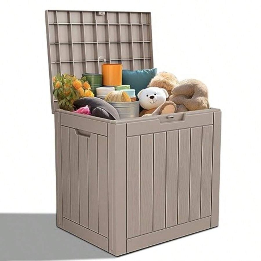 ロック可能な樹脂製デッキボックス、屋外用収納、パティオ家具ク - Outdoor Furniture With Storage For Cushions のレビューと価格