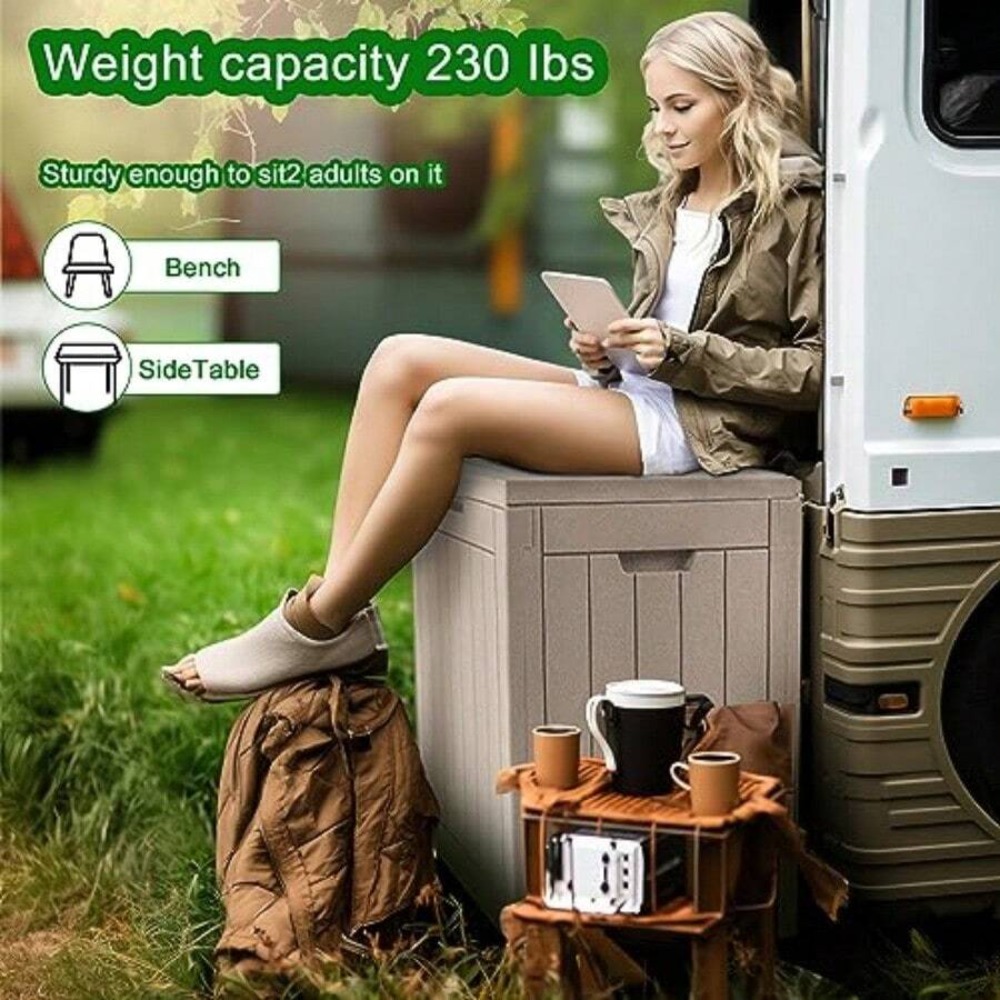 ロック可能な樹脂製デッキボックス、屋外用収納、パティオ家具ク - Outdoor Furniture With Storage For Cushions のレビューと価格