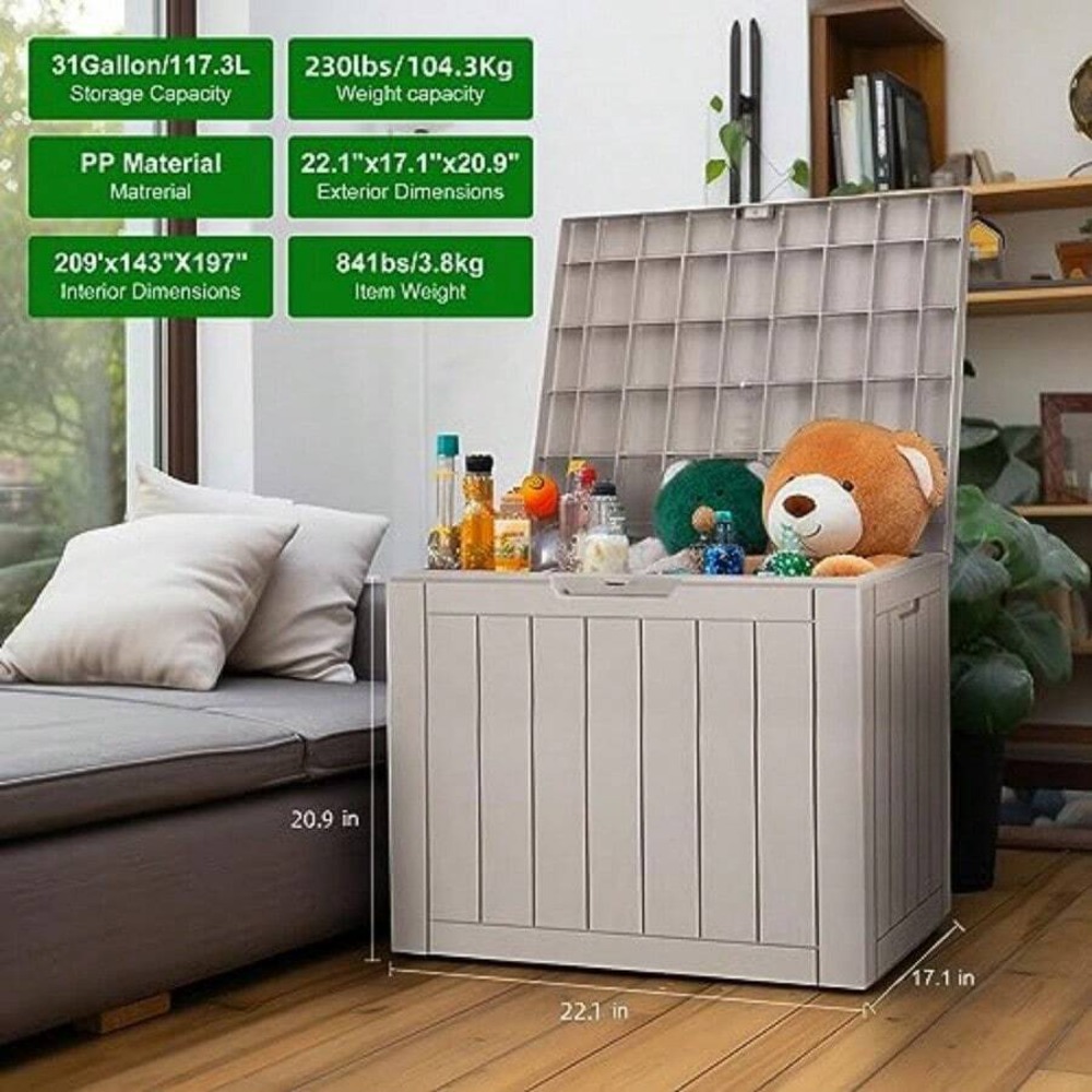 ロック可能な樹脂製デッキボックス、屋外用収納、パティオ家具ク - Outdoor Furniture With Storage For Cushions のレビューと価格