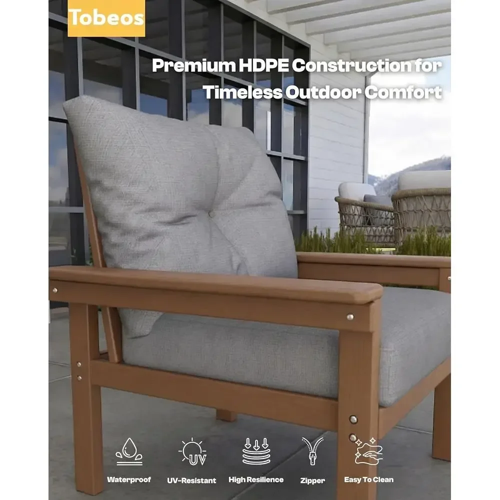 全天候型HDPE製パティオ家具セット：クッション付き4ピース - Outdoor Furniture Hdpe のレビューと価格