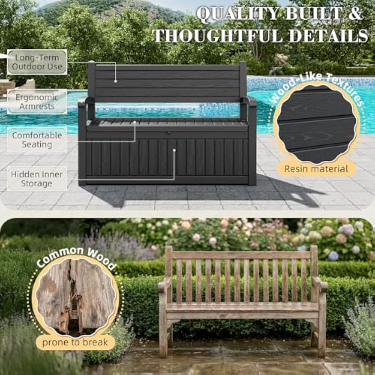 80ガロン容量の屋外収納ベンチ、防水加工の樹脂製、鍵付き、庭 - Outdoor Furniture With Storage For Cushions のレビューと価格