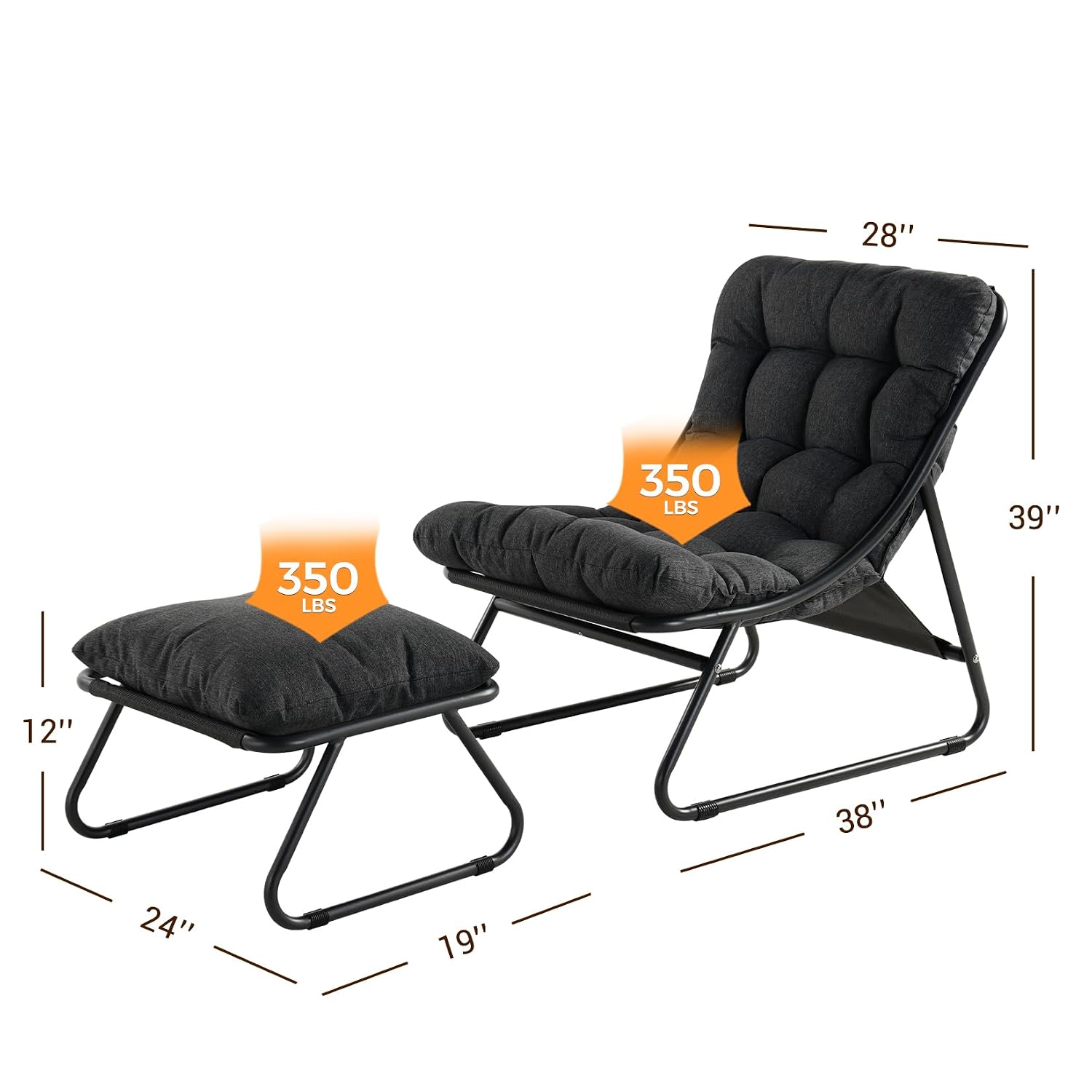 フットレストとクッション付き屋外ラウンジチェア、ダークグレー - Outdoor Furniture Metal Chairs のレビューと価格