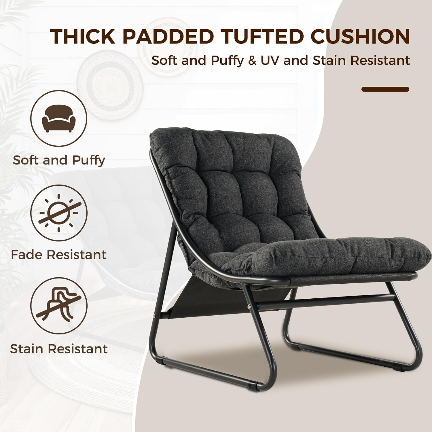 フットレストとクッション付き屋外ラウンジチェア、ダークグレー - Outdoor Furniture Metal Chairs のレビューと価格