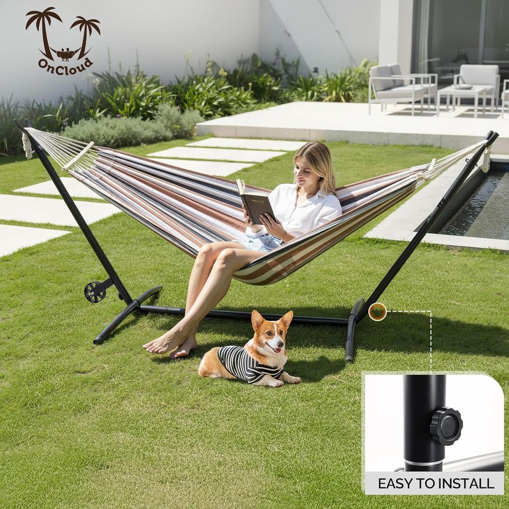 頑丈な550ポンド耐荷重ハンモックスタンド付き、ホイール付き - Hammock With Stand のレビューと価格