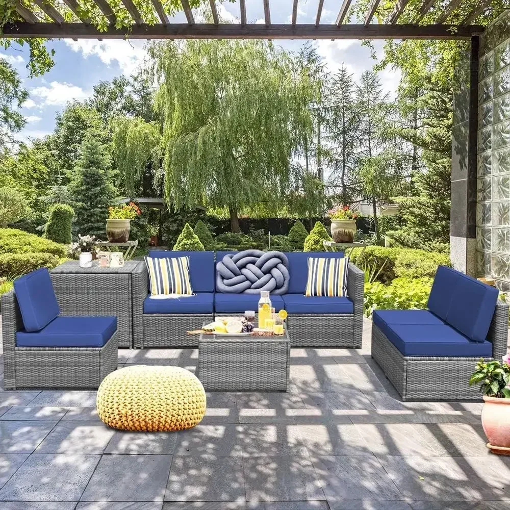 8点セットの屋外用PEラタン製パティオ家具セット（収納、セク - Outdoor Furniture With Storage For Cushions のレビューと価格