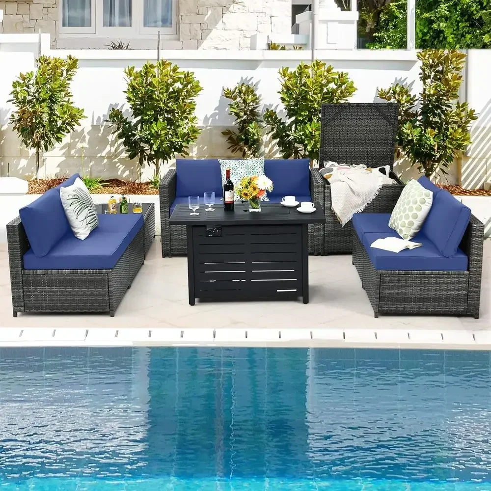 8点セットの屋外用PEラタン製パティオ家具セット（収納、セク - Outdoor Furniture With Storage For Cushions のレビューと価格