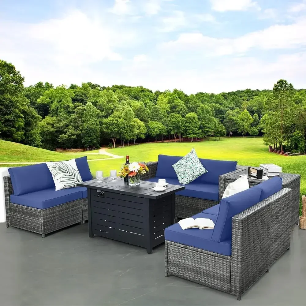 8点セットの屋外用PEラタン製パティオ家具セット（収納、セク - Outdoor Furniture With Storage For Cushions のレビューと価格