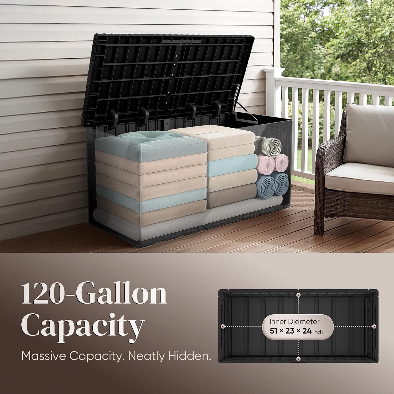 120ガロン大型屋外収納ボックス、耐候性樹脂構造、ロック可能 - Outdoor Furniture With Storage For Cushions のレビューと価格