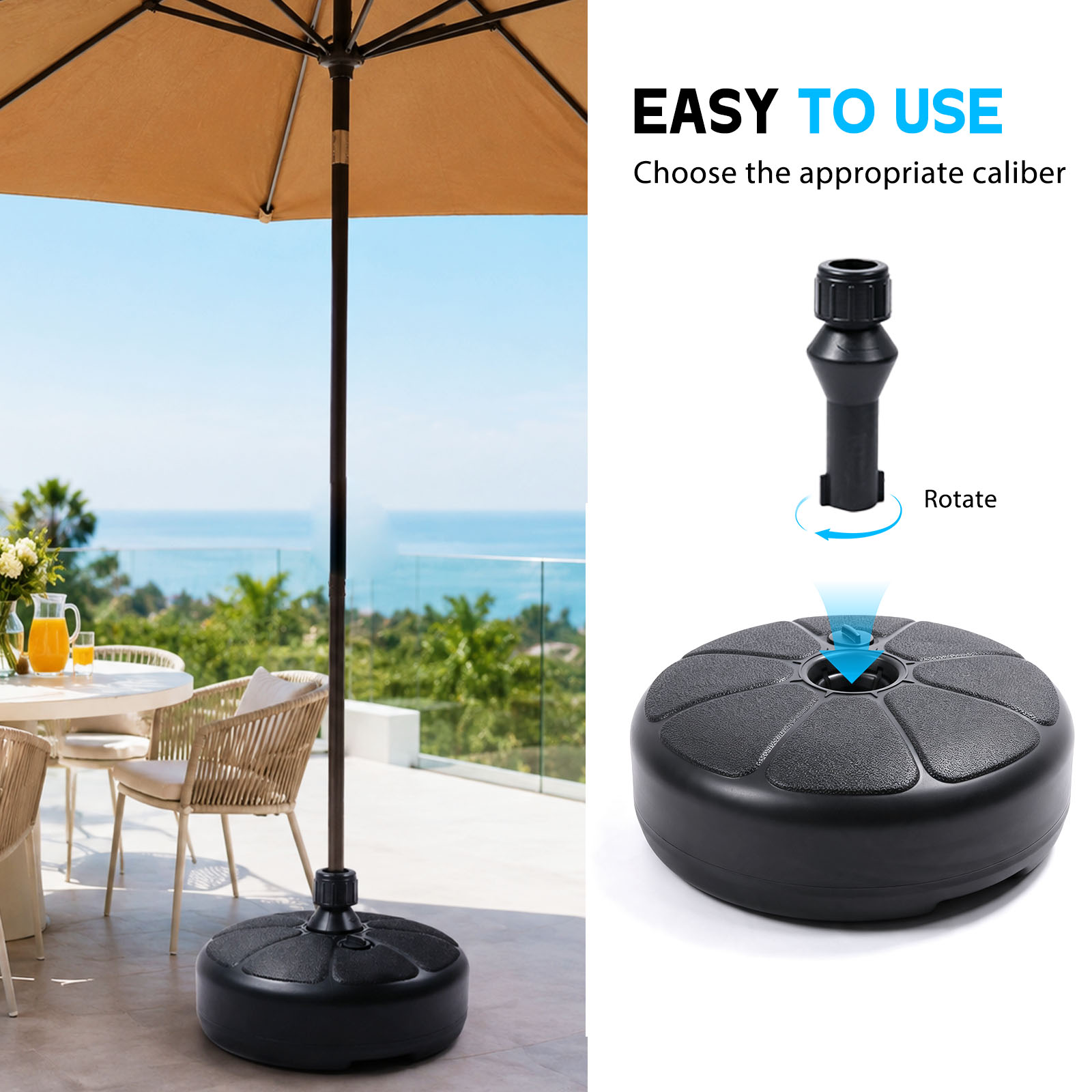 26ポンドの水で満たせる砂入り傘台、38CM丸型パティオパラ - Outdoor Furniture With Umbrella のレビューと価格