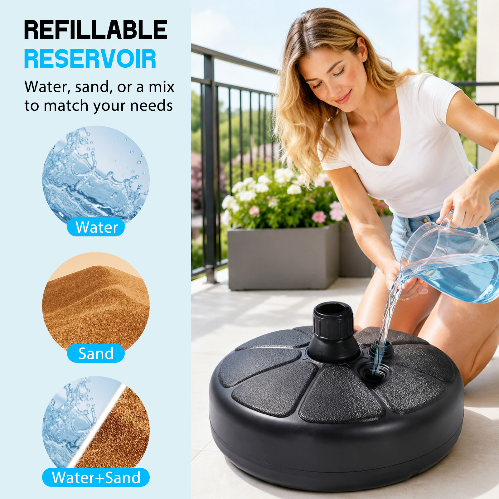 26ポンドの水で満たせる砂入り傘台、38CM丸型パティオパラ - Outdoor Furniture With Umbrella のレビューと価格
