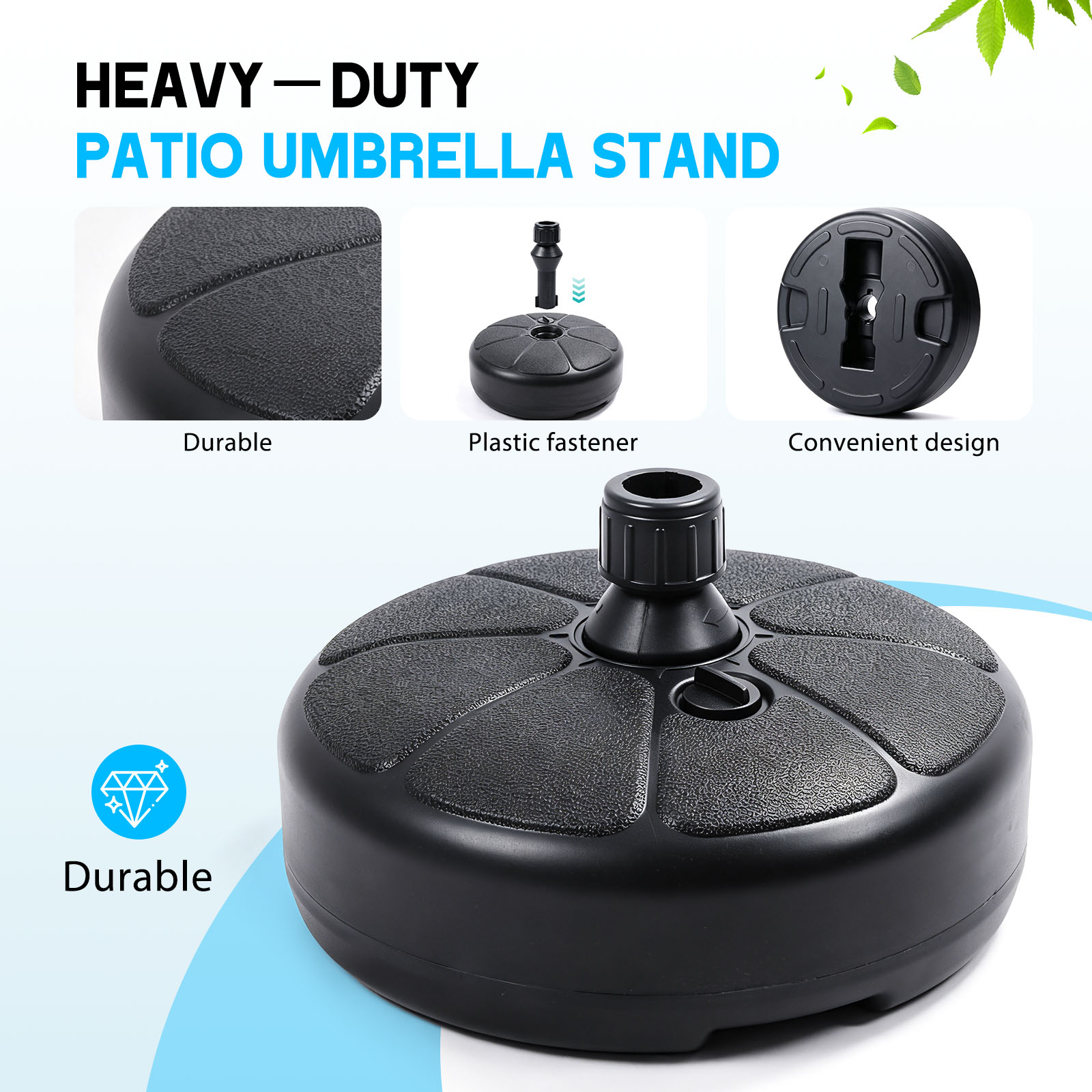 26ポンドの水で満たせる砂入り傘台、38CM丸型パティオパラ - Outdoor Furniture With Umbrella のレビューと価格