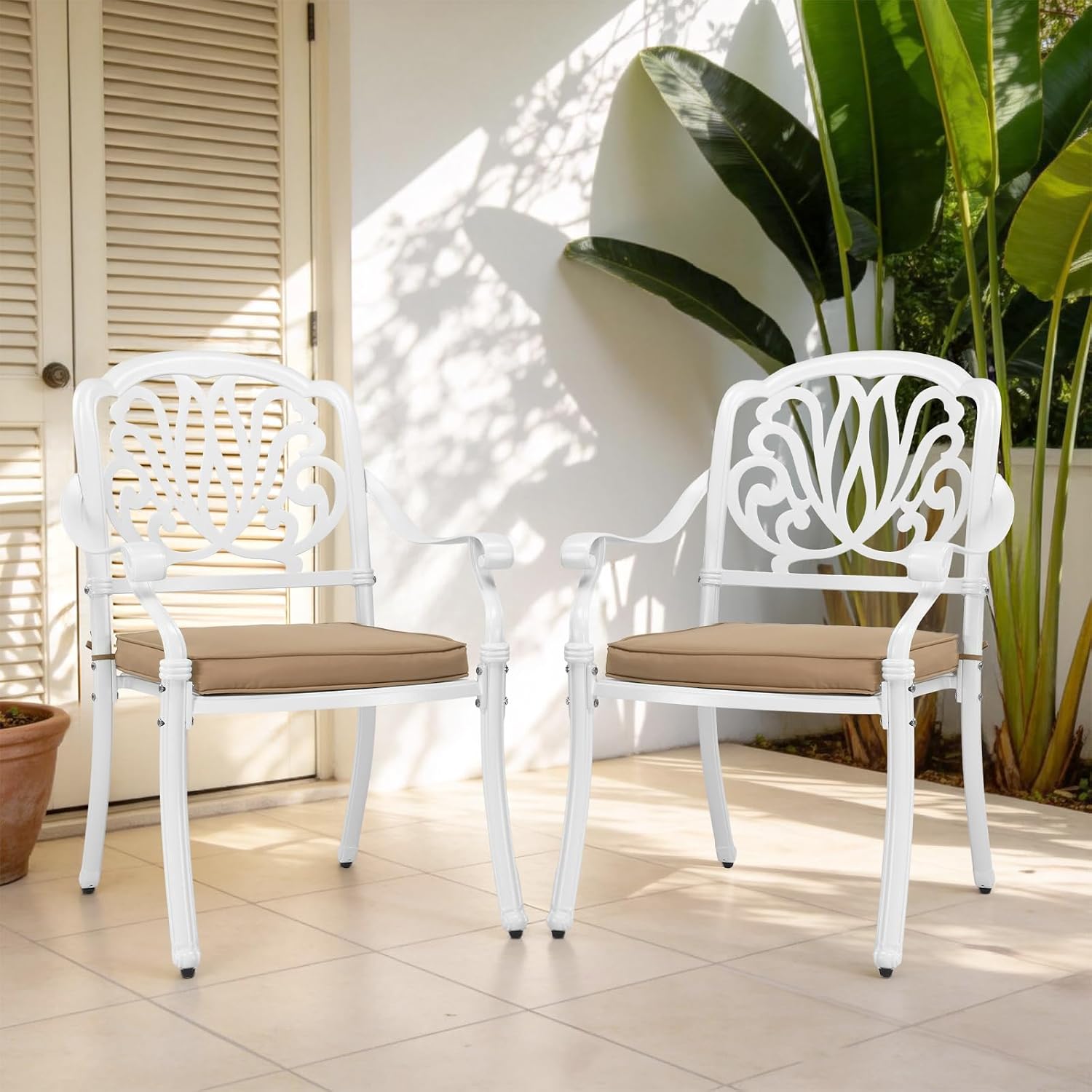 鋳造アルミニウム製パティオダイニングチェアセット、ソフトなク - Outdoor Furniture Metal Chairs のレビューと価格