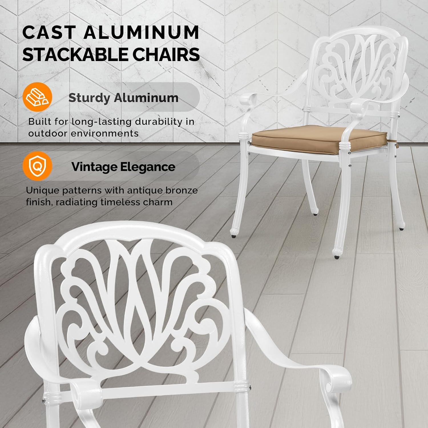 鋳造アルミニウム製パティオダイニングチェアセット、ソフトなク - Outdoor Furniture Metal Chairs のレビューと価格