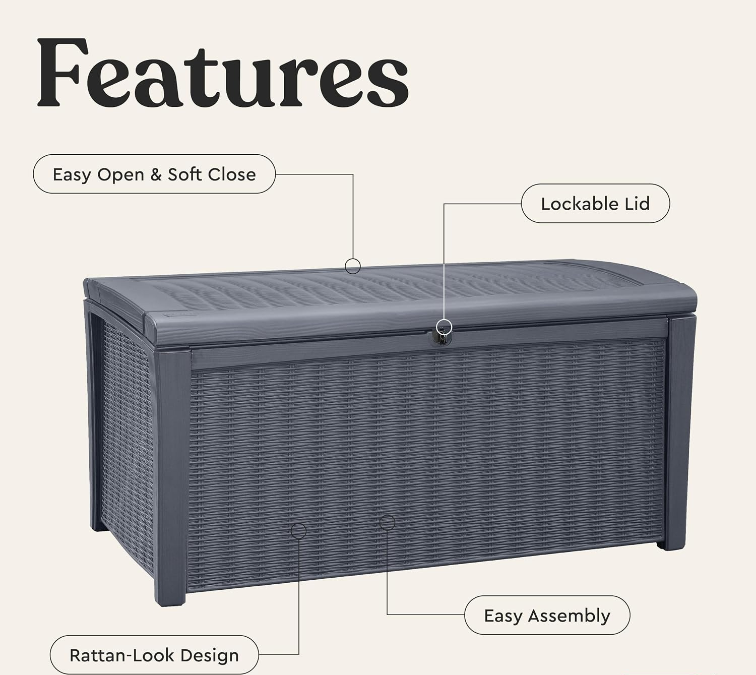 110ガロン屋外収納デッキボックス、ロック付き防水樹脂製コン - Outdoor Furniture With Storage For Cushions のレビューと価格