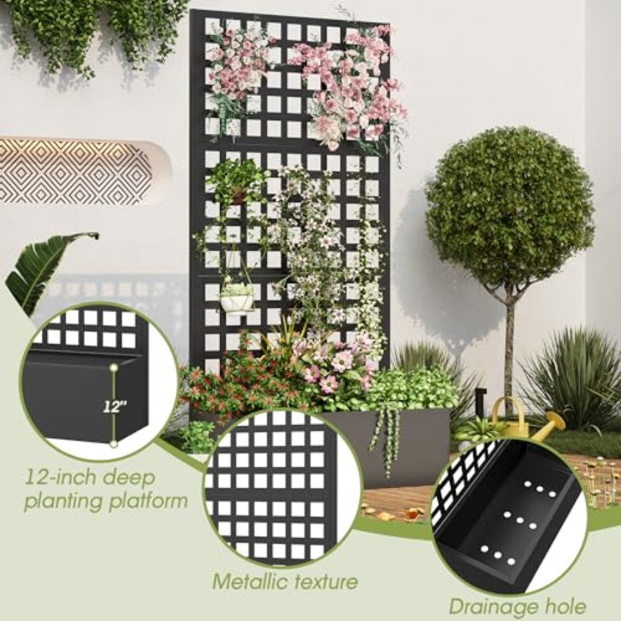 トレリス付き金属製プランターボックス、高床式菜園 - Planter Raised Metal のレビューと価格