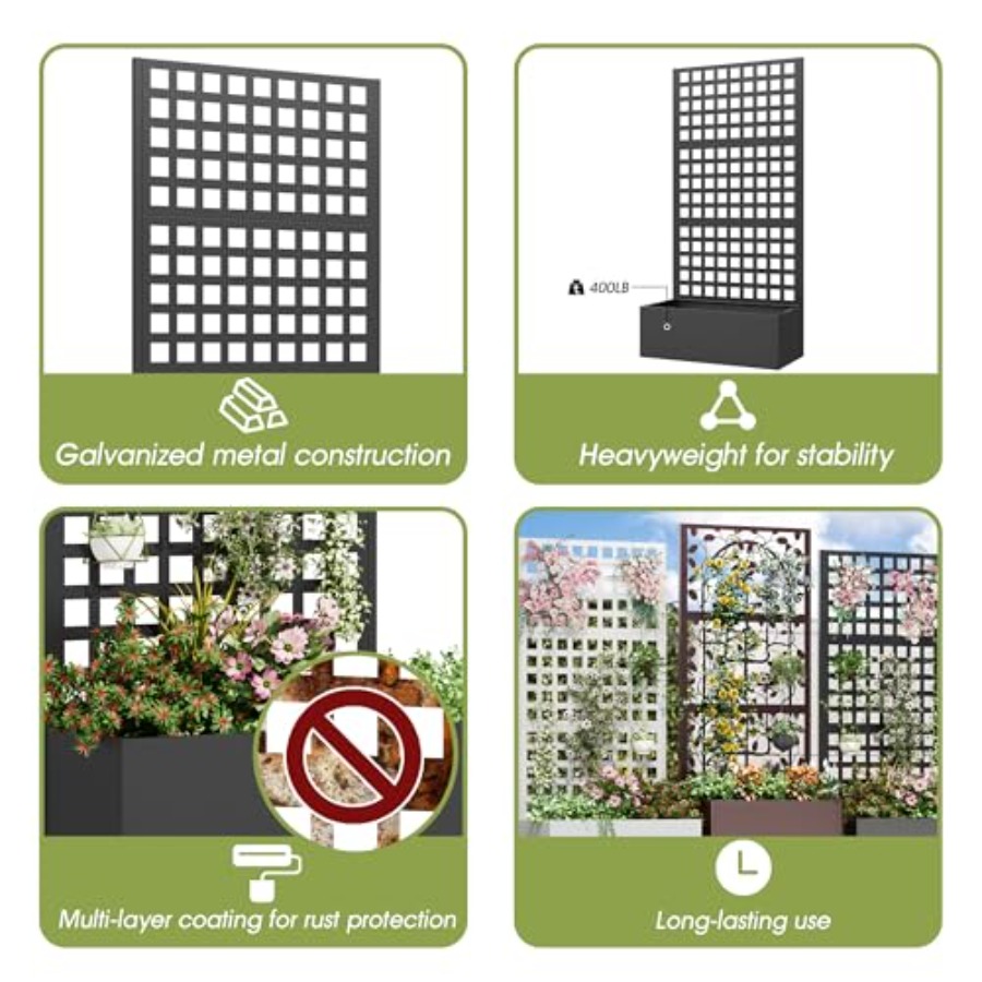 トレリス付き金属製プランターボックス、高床式菜園 - Planter Raised Metal のレビューと価格
