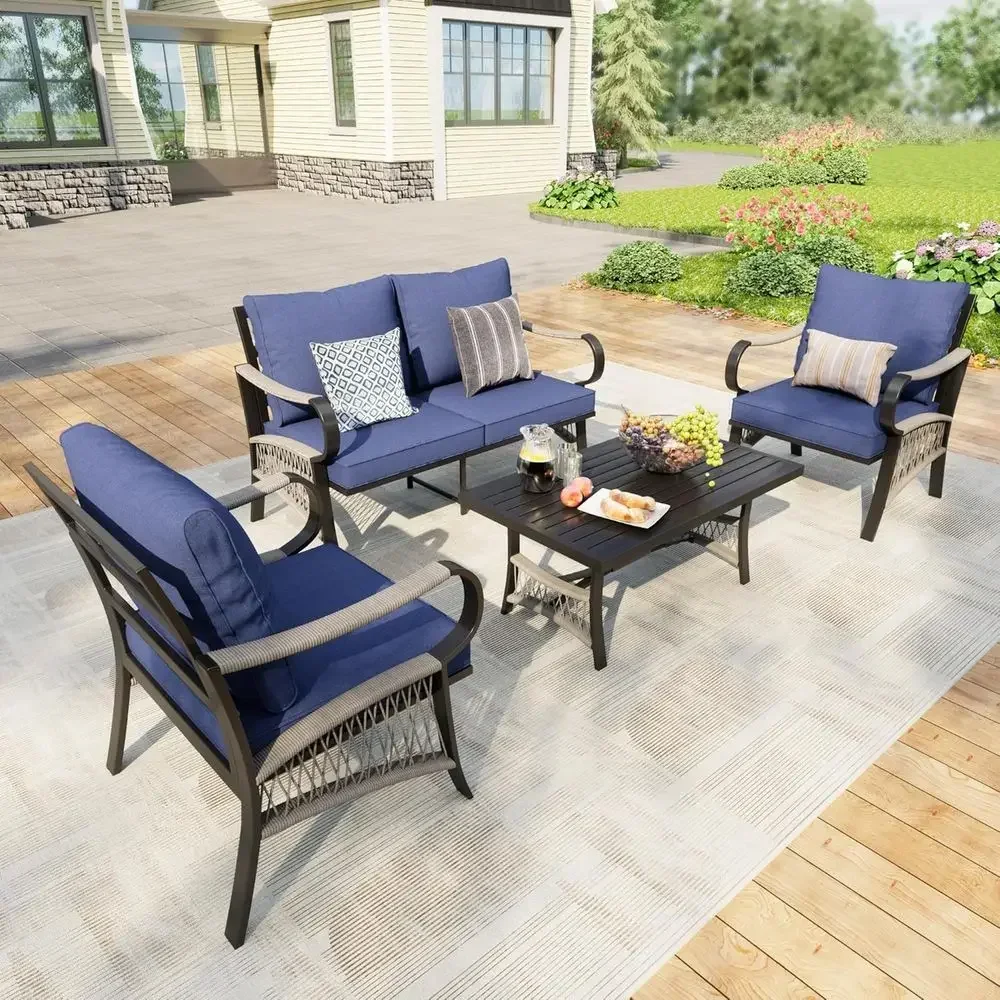 4点セットの屋外用金属製パティオ家具セット（椅子2脚、ラブシ - Outdoor Furniture Metal Chairs のレビューと価格