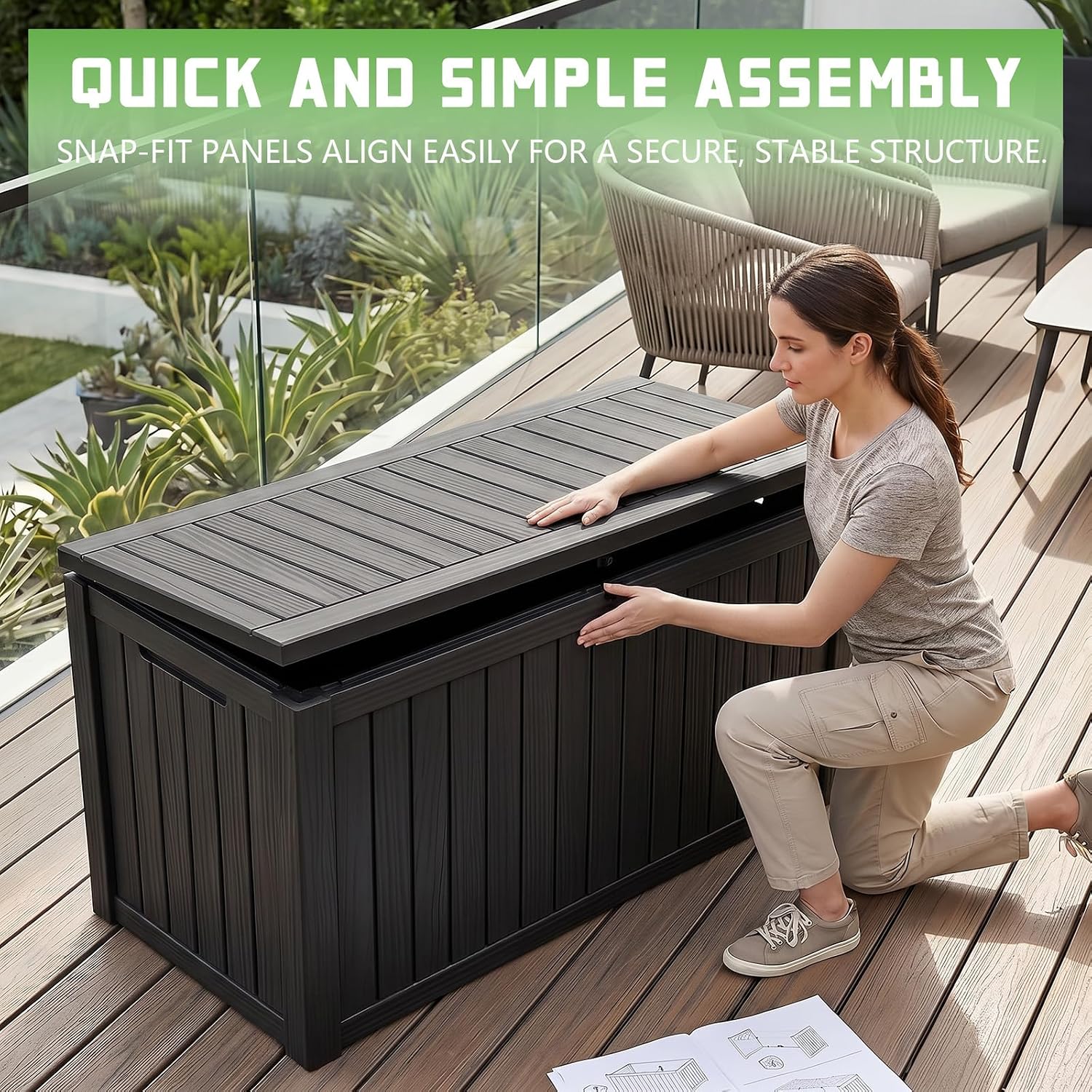 200ガロンのロック可能な樹脂製デッキボックス、防水・UV耐 - Outdoor Furniture With Storage For Cushions のレビューと価格
