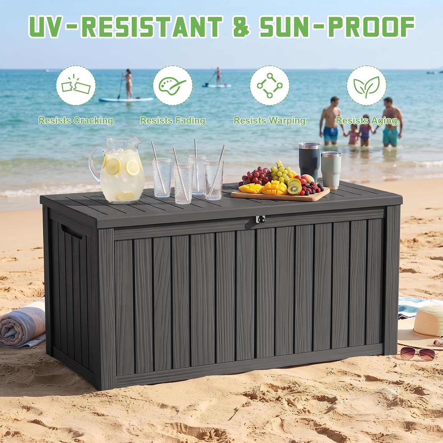 200ガロンのロック可能な樹脂製デッキボックス、防水・UV耐 - Outdoor Furniture With Storage For Cushions のレビューと価格