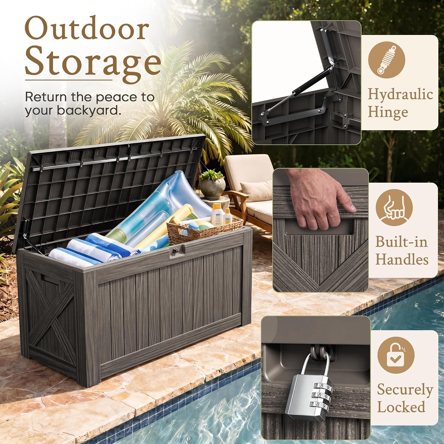120ガロン大型デッキボックス屋外収納キャビネット 防水樹脂 - Outdoor Furniture With Storage For Cushions のレビューと価格