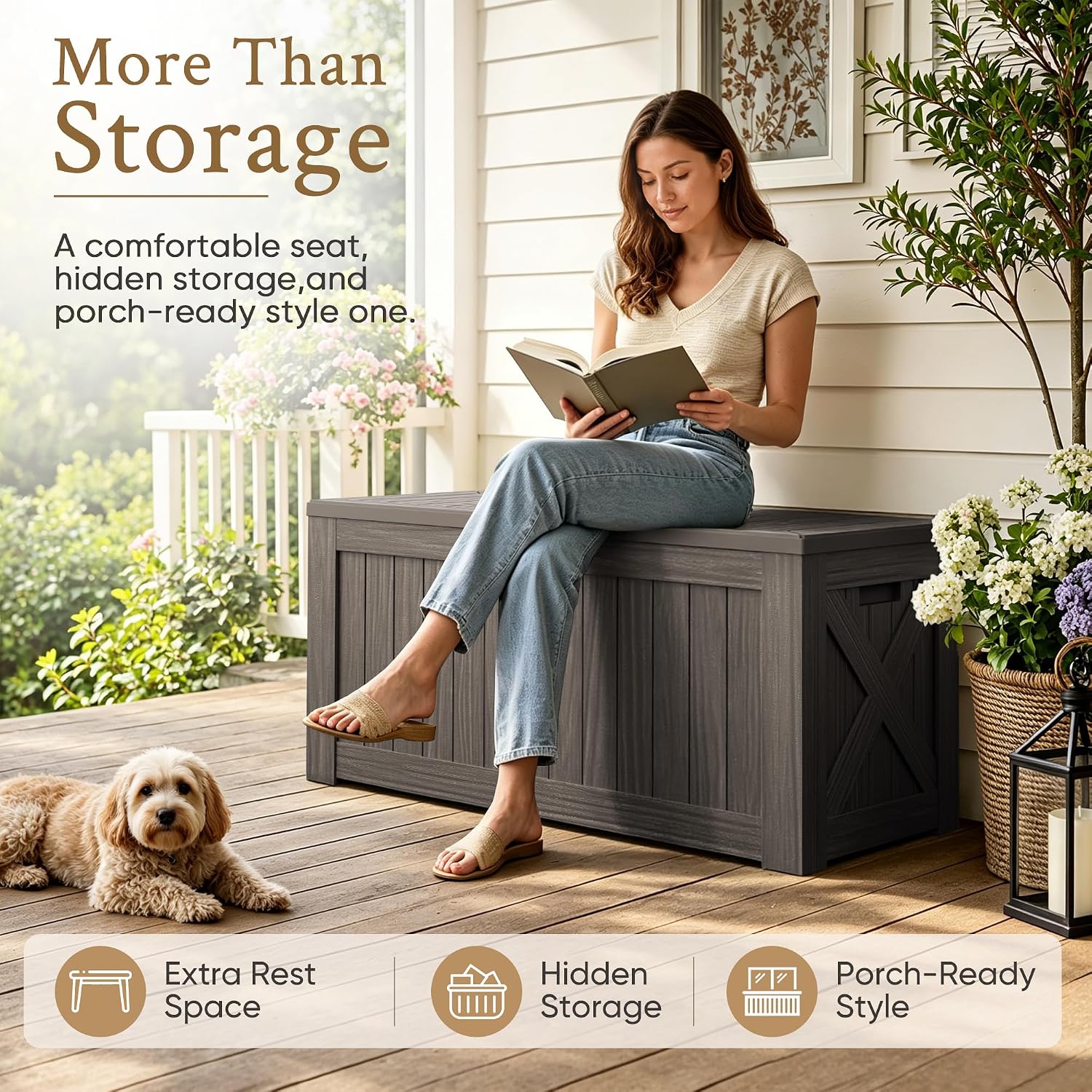 120ガロン大型デッキボックス屋外収納キャビネット 防水樹脂 - Outdoor Furniture With Storage For Cushions のレビューと価格