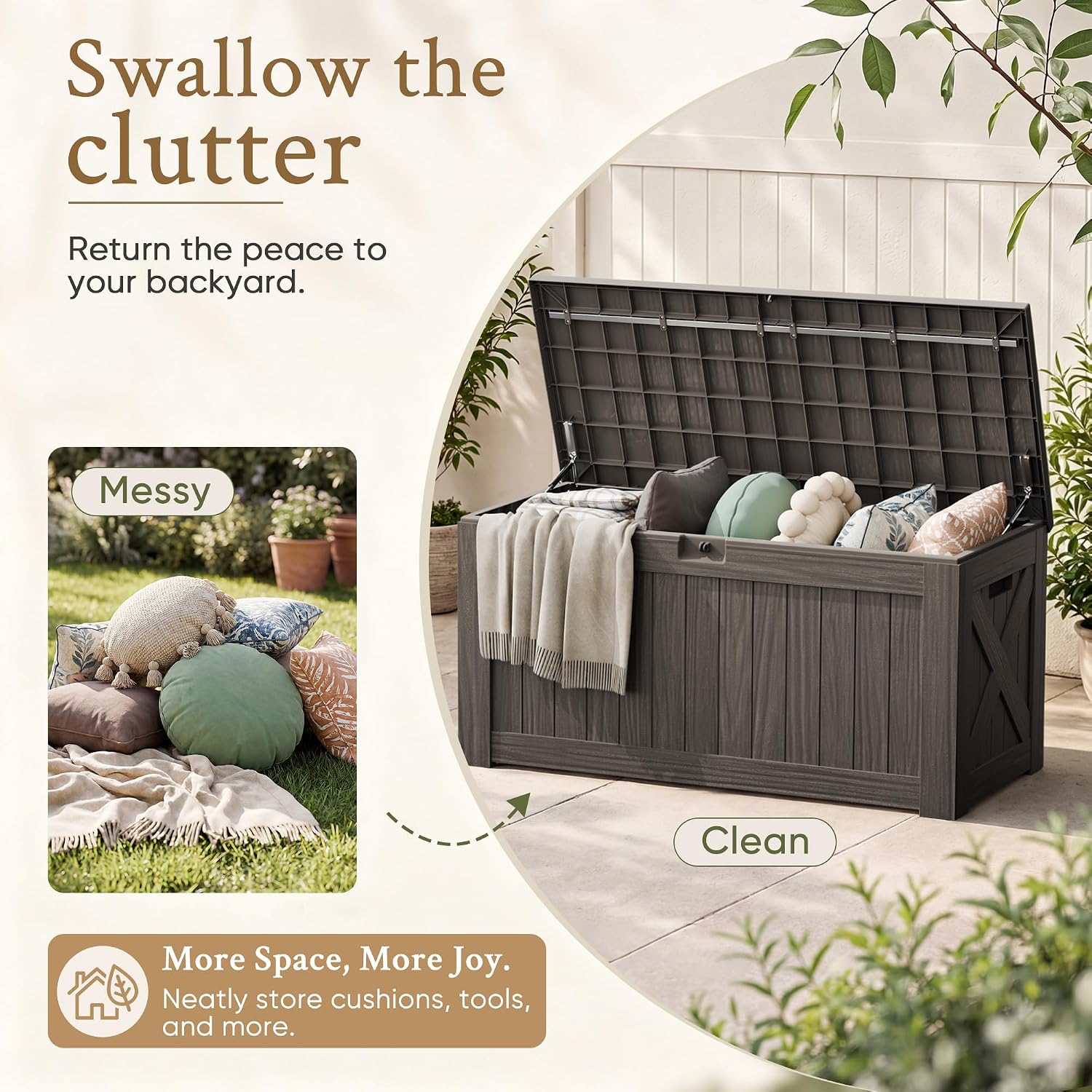 120ガロン大型デッキボックス屋外収納キャビネット 防水樹脂 - Outdoor Furniture With Storage For Cushions のレビューと価格
