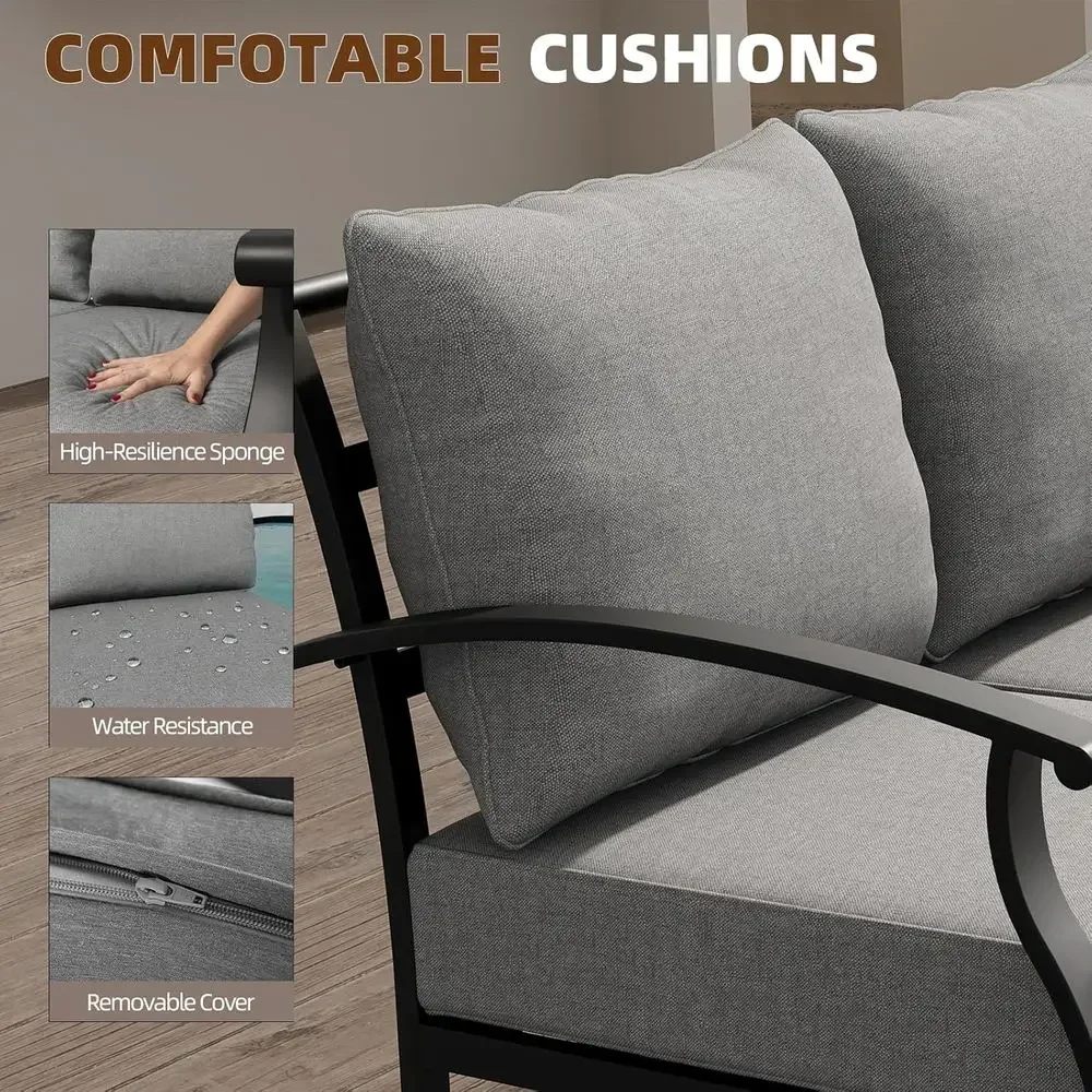 グレーの屋外用金属製パティオ家具セット（コーヒーテーブルとロ - Outdoor Furniture Metal Chairs のレビューと価格