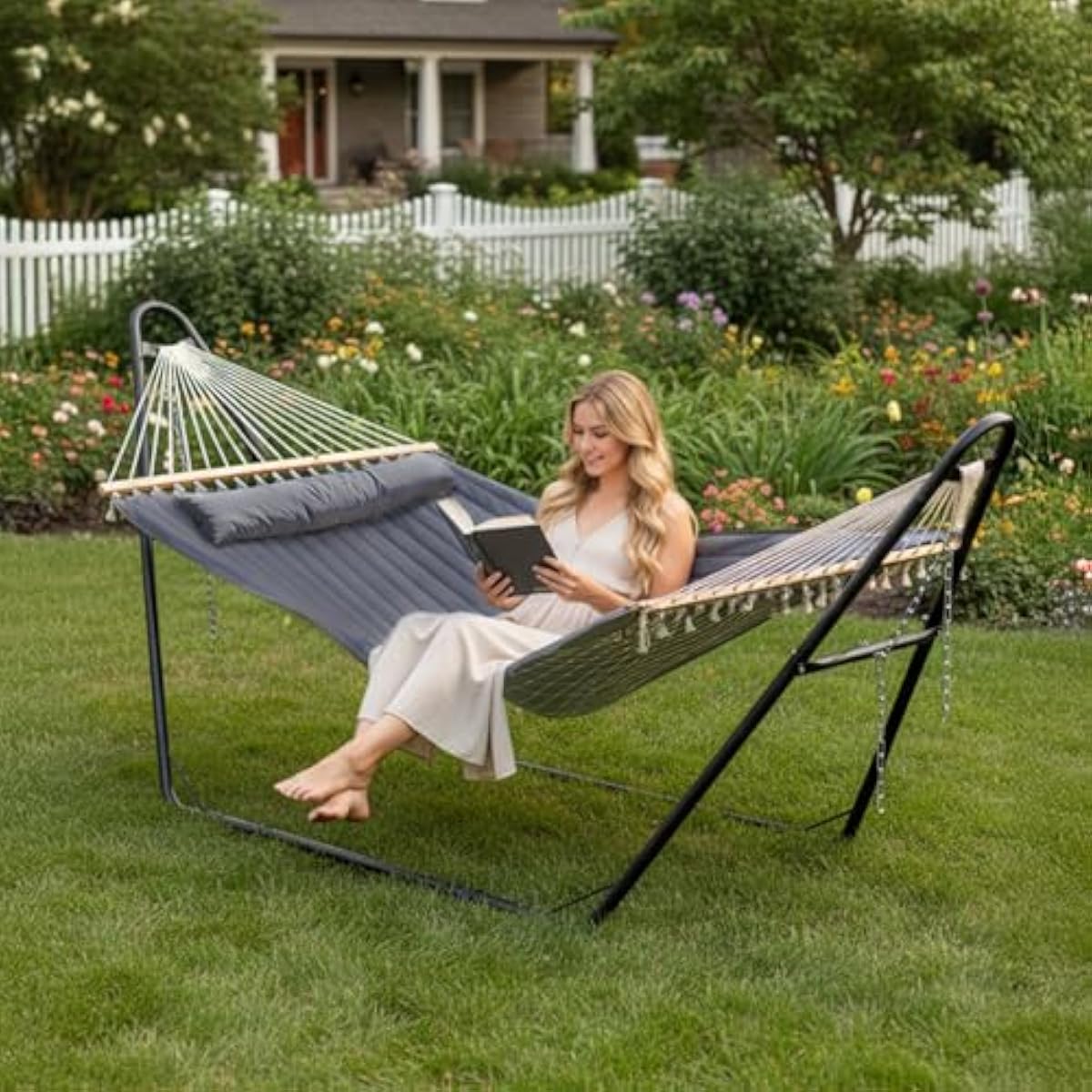 屋外用、頑丈なダブルハンモック（スタンド付き）、耐荷重550 - Hammock With Stand のレビューと価格