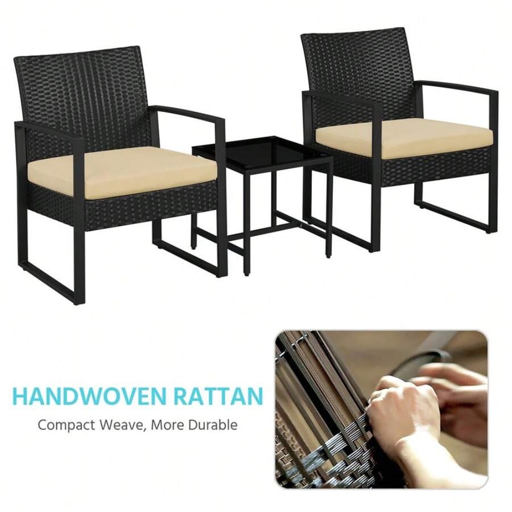 3ピースの屋外用籐製家具セット（籐製チェア2脚とコーヒーテー - Outdoor Furniture Metal Chairs のレビューと価格