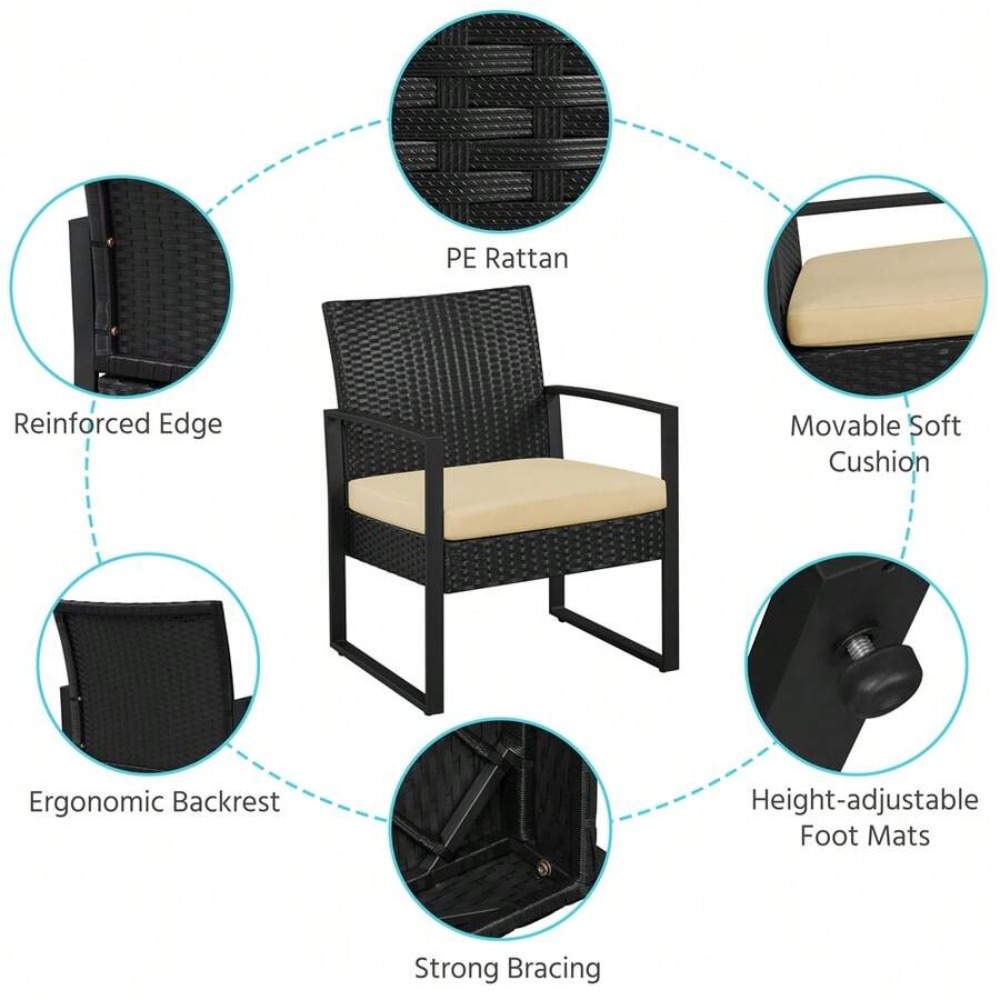 3ピースの屋外用籐製家具セット（籐製チェア2脚とコーヒーテー - Outdoor Furniture Metal Chairs のレビューと価格