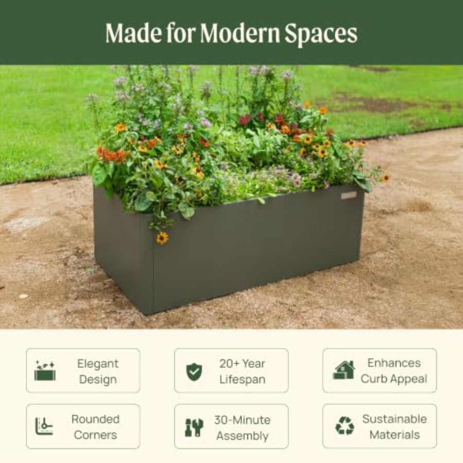 モダンな高床式菜園、高さ17インチ、2×4フィートの金属製高 - Planter Raised Metal のレビューと価格
