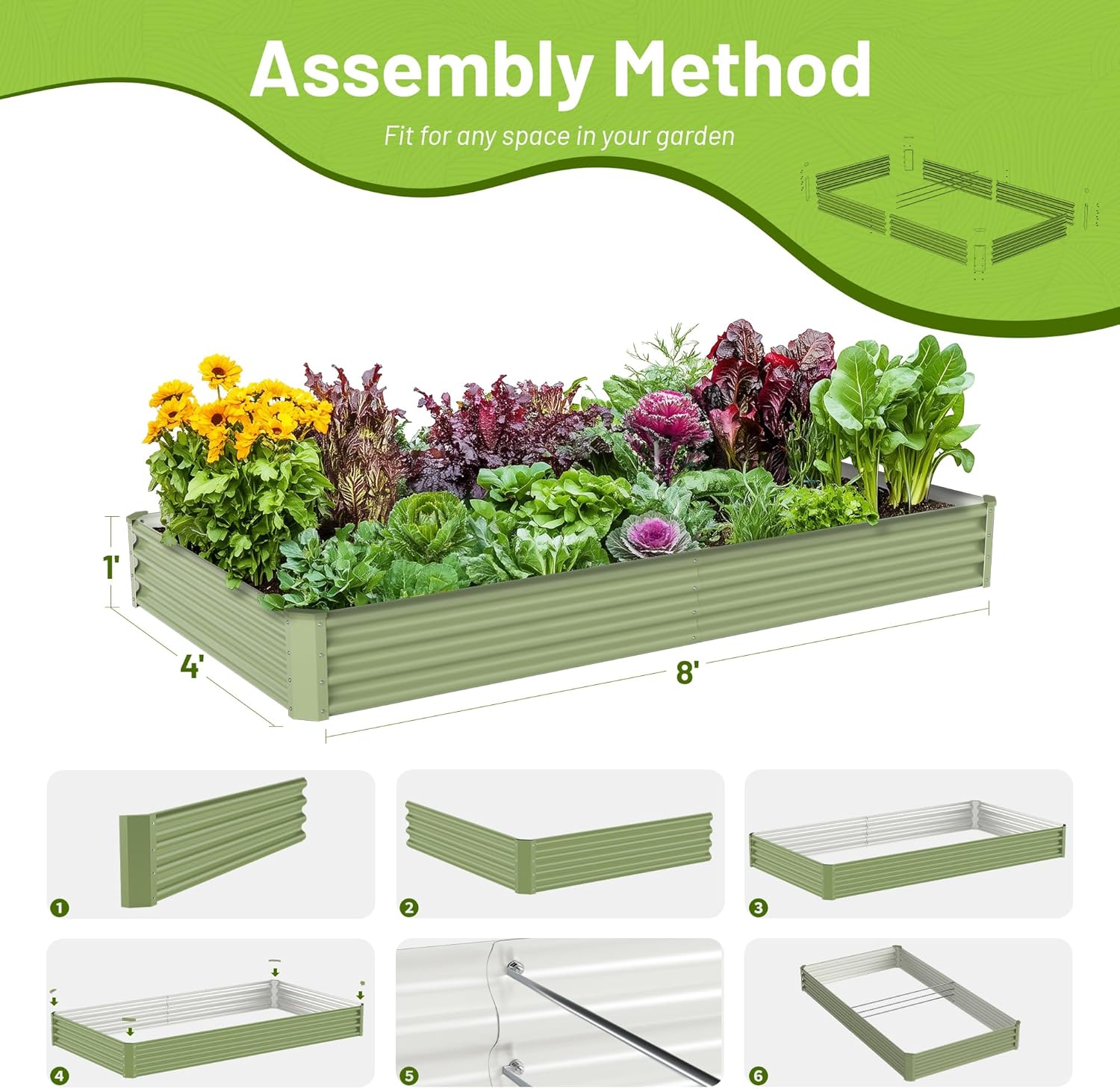 屋外野菜栽培用金属製高床式菜園、亜鉛メッキ鋼、8x4x1フィ - Planter Raised Metal のレビューと価格