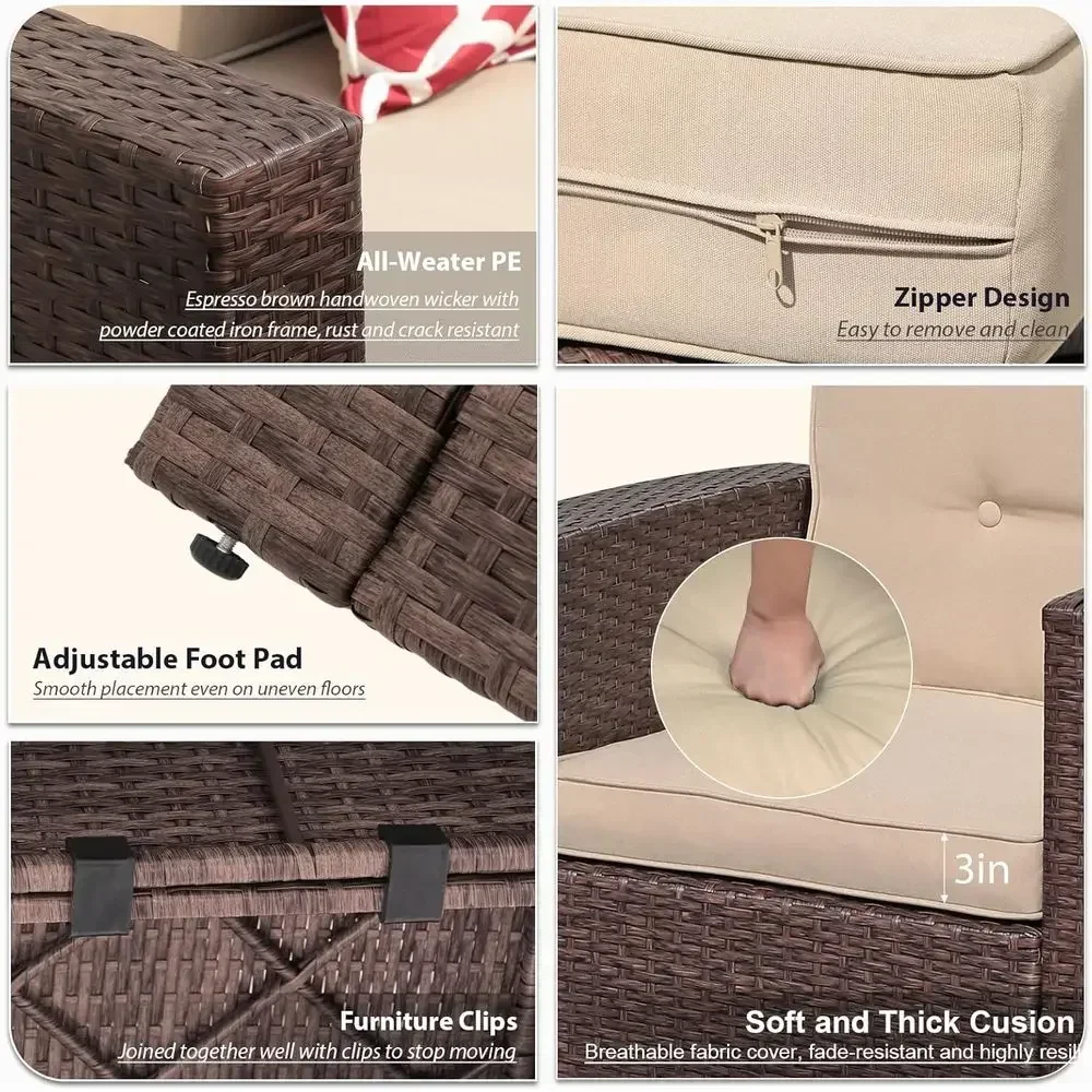 8点セットの屋外用籐製パティオ家具セット、収納とクッション付 - Outdoor Furniture With Storage For Cushions のレビューと価格